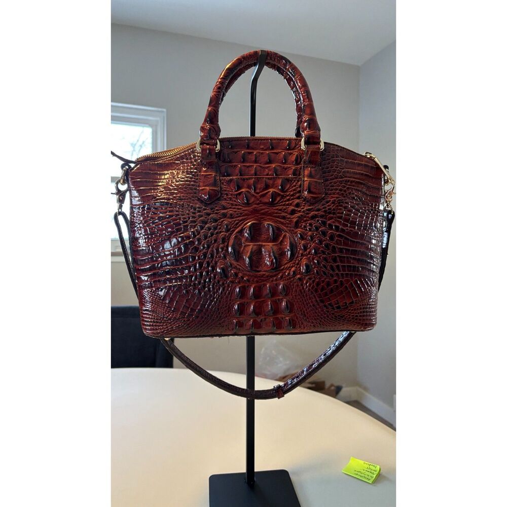 Brahmin Duxbury Croc-Embossed Satchel in Pecan Melbourne Color